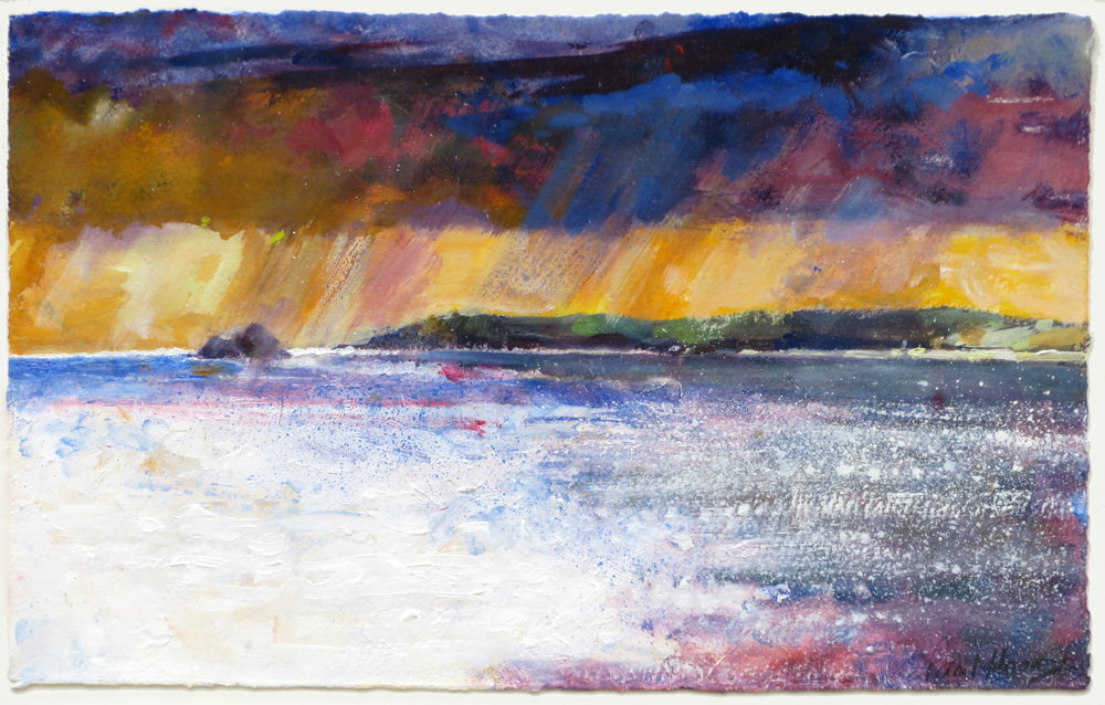 Passing storm over Perranporth painting by paul hoare