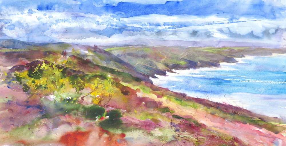 Walking to Chapel Porth painting by Paul Hoare