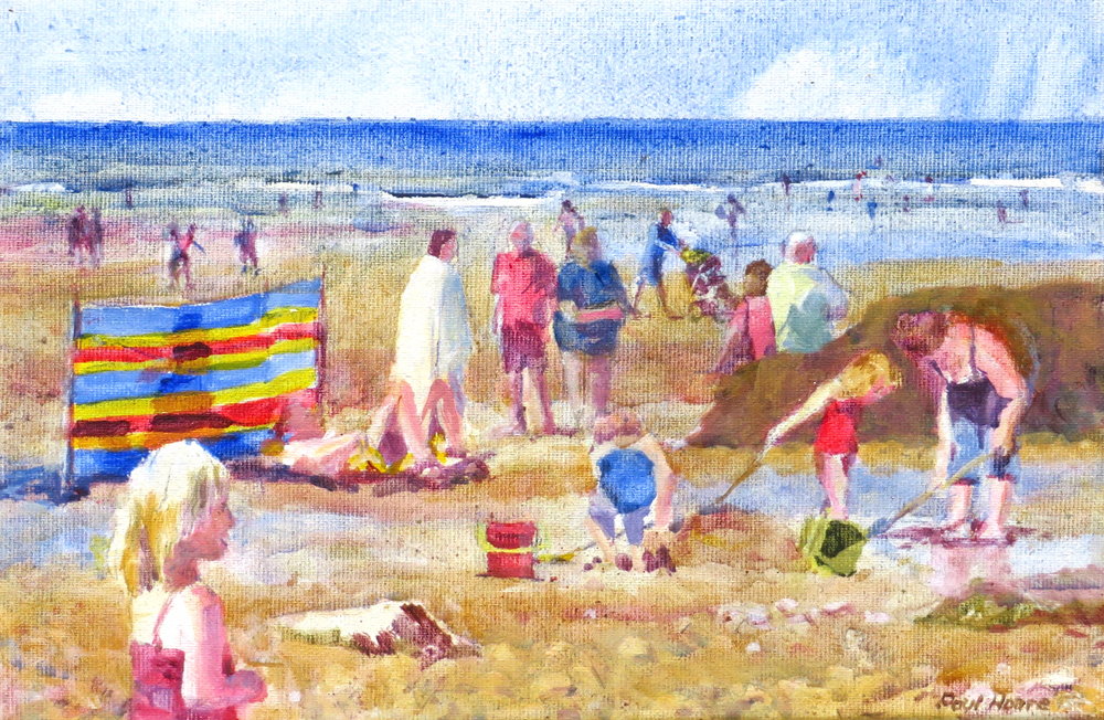 Can I play, Trevaunance Cove, painting by Paul Hoare