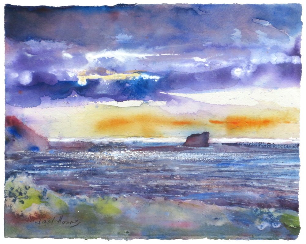 Sunset over Bawden Rocks painting by paul hoare